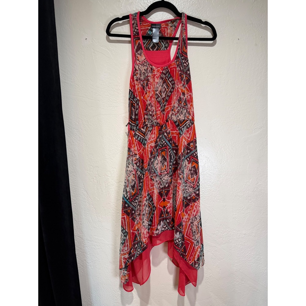 Bisou‎ Bisou Michele Bohbot Womens Coral Tribal Handkerchief Hem Dress 6